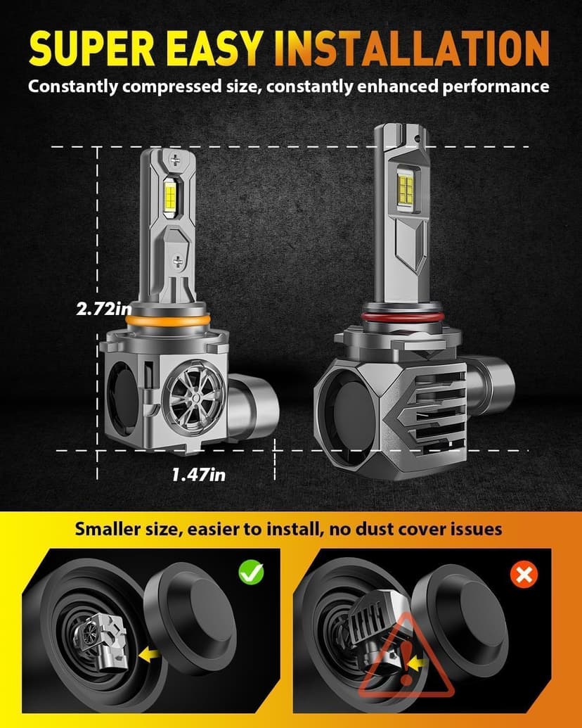 Termitor Latest 9005 9006 LED Bulbs, 100,000LM Brightness Hi/Low Beam, 85000+ Hours Long Service Life, 6500K Cool White, Real 1:1 Halogen Size 9005/HB3 9006/HB4 Fog Lights, Plug N Play, Pack of 2
