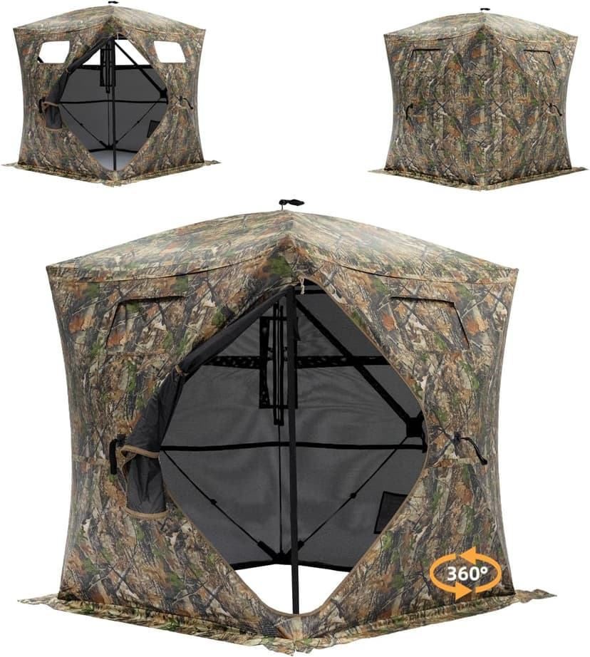 Hunting Blind - 2-3 Person & 3-4 Person 360 Degree See Through Ground Blinds for Hunting Deer and Turkey, Pop Up Deer Blind with Diamond-Shaped Door, Mud Flap, Portable Carry Bag