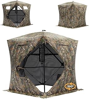 Hunting Blind - 2-3 Person & 3-4 Person 360 Degree See Through Ground Blinds for Hunting Deer and Turkey, Pop Up Deer Blind with Diamond-Shaped Door, Mud Flap, Portable Carry Bag