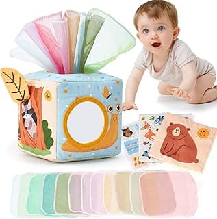 Sensory Pulling Play Scarf Soft Box, Crinkle, Mirror, Tag Babies Gifts Christmas Stocking Stuffers 1 Year Old Birthday Gift hahaland Baby Tissue Box Toy - 6 Month Old Montessori Baby Toys 6-12 Months B0CJLWD1VM