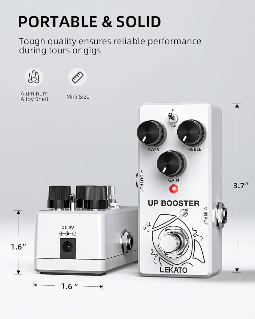 LEKATO Boost Guitar Pedal, 2-Mode Clean and TS Booster, Mini Boost Pedal for Electric Guitar, Truebypass, DC 9V