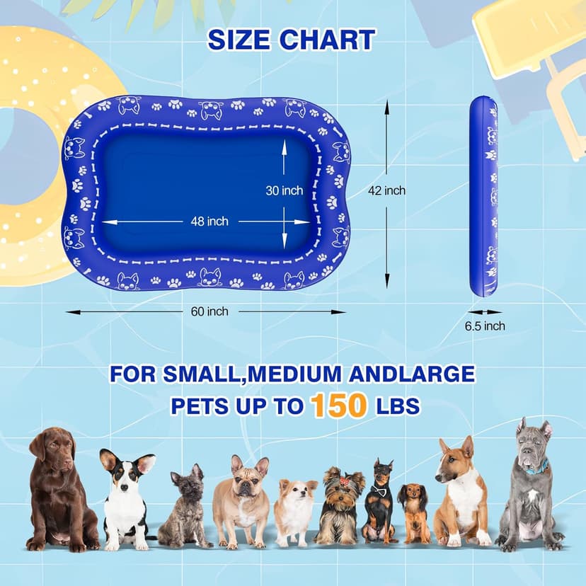 60''x42'' Pool Float for Dogs, Non-Slip Pet Floating Mat for Pool, Extra Large Inflatable Raft for Small/Medium/Large Dogs Up to 200lb, Lake & River - Heavy-Duty PVC, Scratch-Resistant Design