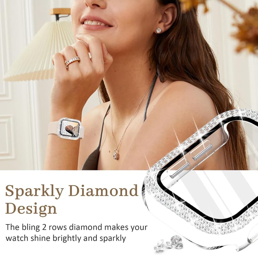 Newlibery Bling Watch Case with HD Screen Protector Women Compatible with Apple Watch 40mm Diamond Protective PC Face Cover Frame Protector for iWatch Series 6/5/4/SE/SE2/SE3 Clear