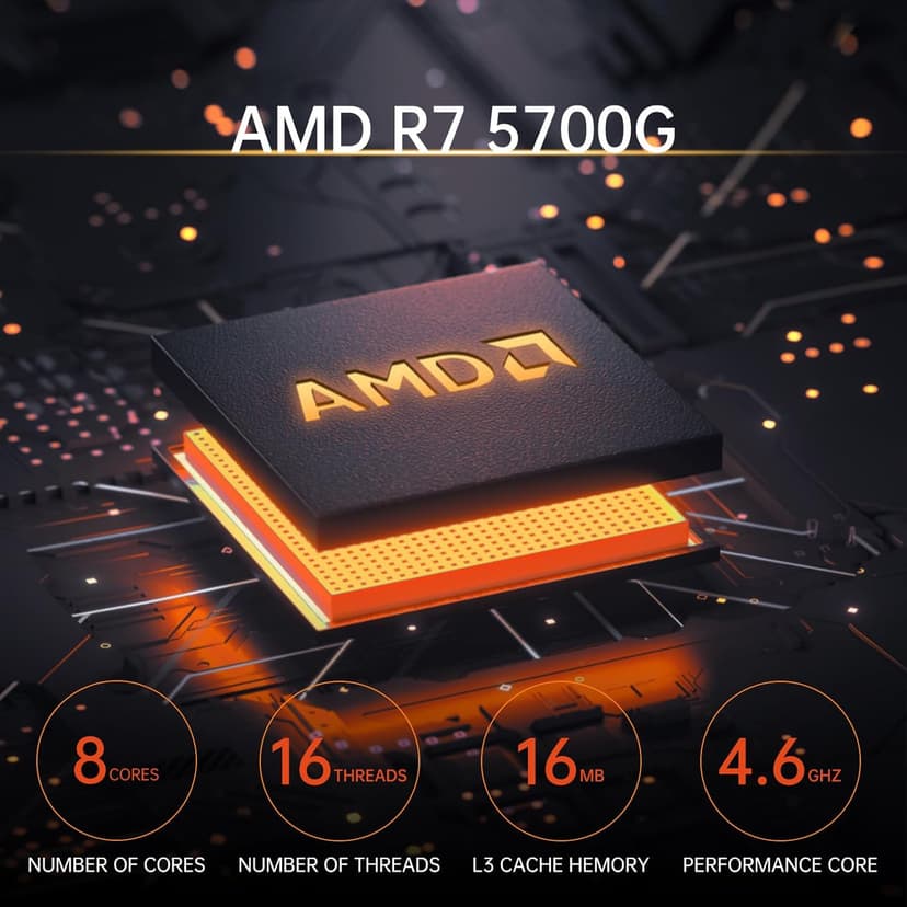 ALCPOK PC Gaming Desktop AMD Ryzen 7 5700G RAM 16G 3200MHz DDR4 1TB M.2 Prebuilt Computer Tower 550W Bronze Power Supply ARGB Air Colling Computer for Office Game