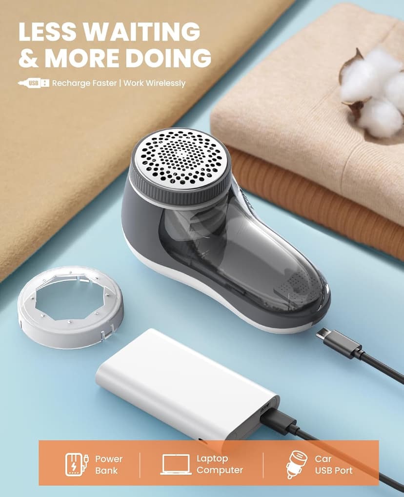 POPCHOSE Fabric Shaver, Sweater Shavers to Remove Pilling, Lint Shaver with 6-Leaf Blades, Electric Lint Remover for Clothes, Couch, Furniture, Fuzz, Lint Ball, Pillings, USB Rechargeable