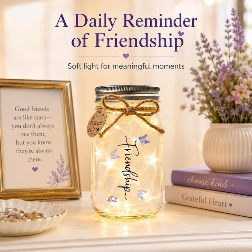 Thanksgiving & Christmas Gift for Women, Best Friend Gift for Women, Warm LED Keepsake for Birthdays and Farewells Friendship Gifts for Women, Best Friend Birthday Gifts Mason Jar Light B0FMD5RWXY