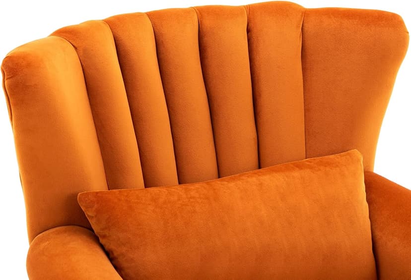Kmax Orange Accent Chair Velvet Wingback Chair with Pillow Nail-Head Channel Tufted Oversized Club Chair for Living Room Bedroom Guest Room