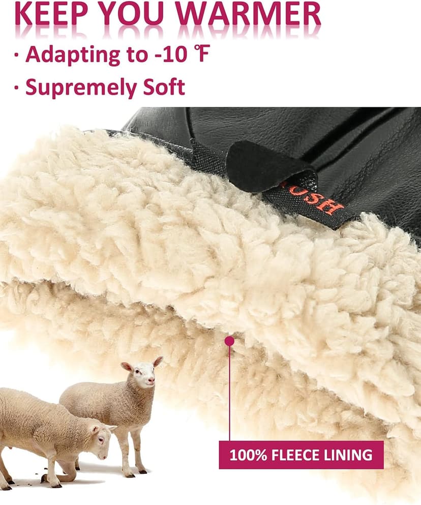 FEIQIAOSH Winter Leather Gloves for Women, Premium Sheepskin Warm Gloves for Cold Weather, Fleece Lining Touch Screen Glove