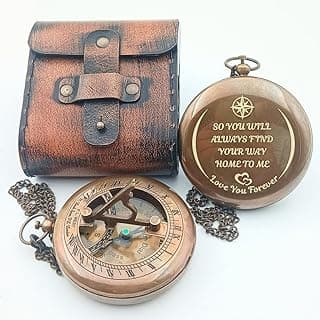 So You Can Always Find Your Way Back to Me - Personalized Sundial Compass - Luxury Gift - Anniversary Sundial Compass - Brass Compass Personalised Gifts for Men with Engraved Message, 3 inch