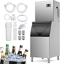 Commercial Ice Maker, 680Lbs/24H Industrial Ice Machine 580Lbs Large Storage Bin, 210 Ice Cubes in 5-15 Minutes, Auto-Cleaning Stainless Ice Maker, Ice Ready in 8-15mins, Cafe/Bar/Business