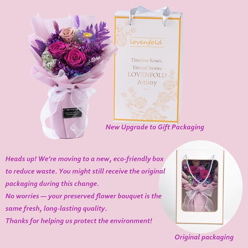 lovenfold Flowers for Delivery,Preserved Flowers Bouquets,Purple Rose Bouquets That Last 1-3 Years,Birthday Flowers Gifts for Women Mom Grandma Wife Friends