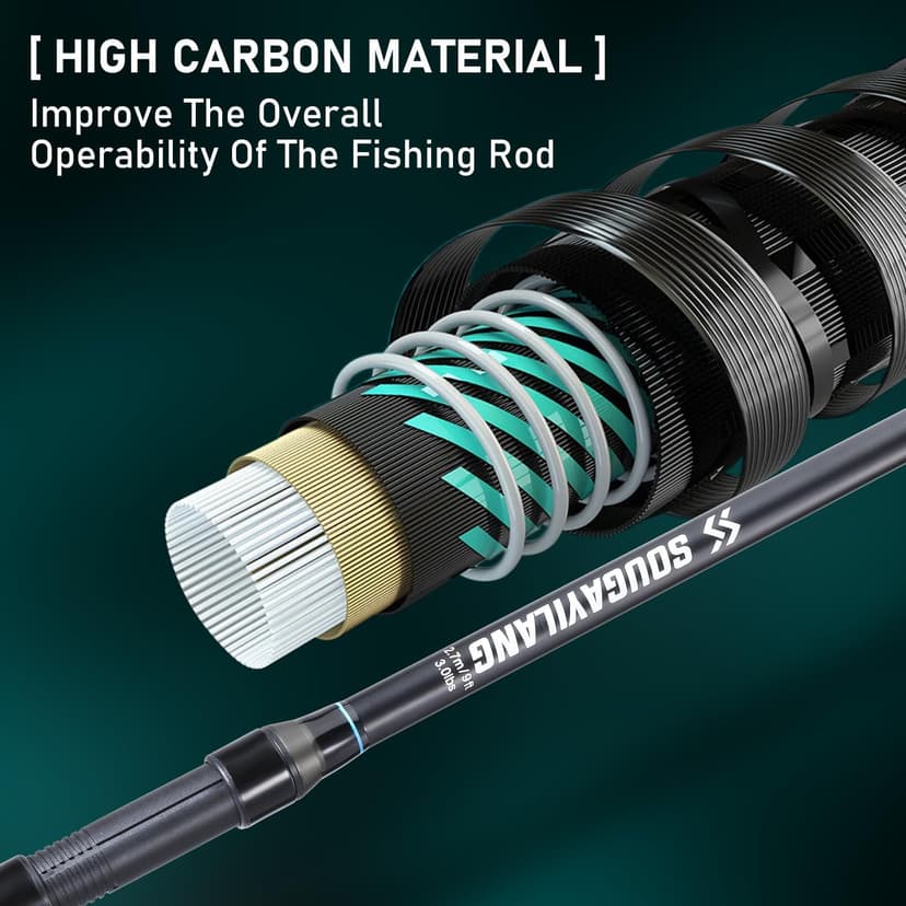 Sougayilang Spinning Fishing Rod, 3-Piece, Carbon Catfish Rod with EVA Comfortable Handle for Catfish and Carp Fishing, Medium/Heavy Power, 9'0"/10'0"/11'0"