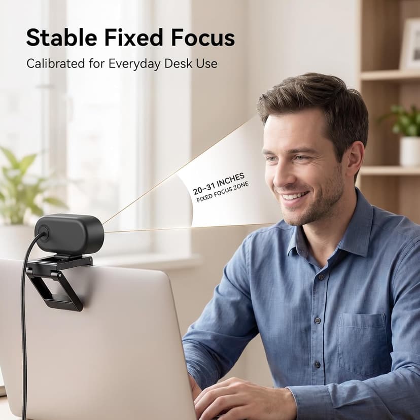 EMEET C100 1080P Webcam for PC, Fixed Focus, 66° FOV, Built-in Mic, Privacy Cover, Portable Metal Clip, Computer Camera for Home Office, Online Learning, Meetings, Streaming, Desktop, Laptop, PC USB-A