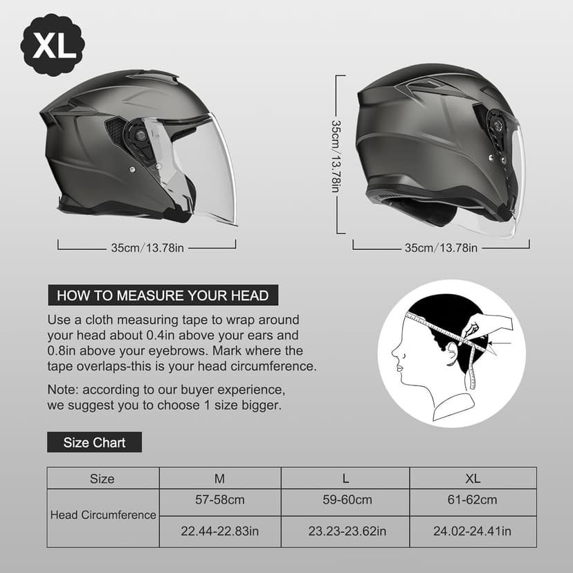 Motorcycle Helmets for Adults, Open Face Motorcycle Helmet with Dual Visor, Casco para Moto DOT Certified, ATV Dirt Bike Snowmobile Motocross Helmet for Men Women, Quick Release Strap, AP-836