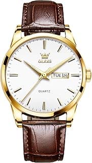 QBAIZI Men's Casual Leather Watch, Easy to Read Three-Hand Analog Stainless Steel Watches for Men, Minimalist Day Date Waterproof Luminous Mens Quartz Wristwatch