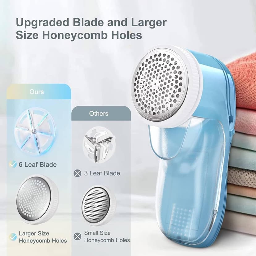 Fabric Shaver, Lint Remover for Clothes, Electric Lint Remover with 3 Replaceable Blades, Removes Fabric Pills, Rechargeable Sweater Defuzzer Pill Remover, Depiller Effectively Remove Pills (Blue)