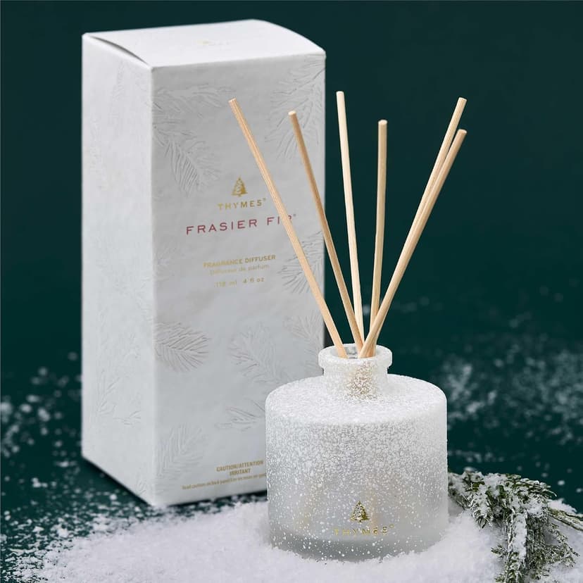 Thymes Frasier Fir Reed Diffuser Set – Includes Reeds, Fragrance Oil, and Frosted Glass Bottle – Fragrance Oil Diffuser – Room Fresheners – Luxury Home Decor – White (Flocked, 4 fl oz) B0D1VZKBS5