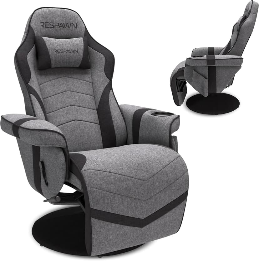RESPAWN 900 Console Gaming Recliner with Footrest and Lumbar Support - Comfortable Ergonomic Gaming Chair with Headrest, No Wheels, Reclining, Heavy Duty, Racing Style Video Game Chairs - Gray Fabric