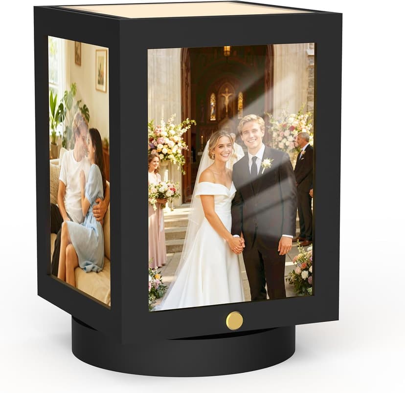 Mixoo 4x6 Picture Frame Light, Vintage Rotating Photo Frame Tabletop Lamp, Touch Desk Lamp for Bedroom Bedside, Table lamps for Office Family Retirement Anniversary Birthday Gifts (Wooden Black) B0FN7D9BXX