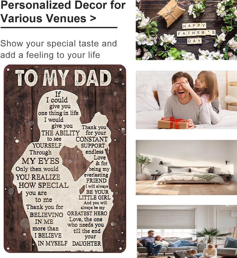 Father's Day Dad Gifts from Daughter To My Dad Always Be My Hero Funny Tin Sign Perfect for Men Room Man Cave Office Garage Workshop Home Decor 8 x 12 Inch(3333)