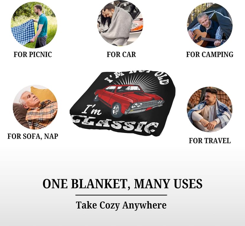 Old Man Gifts Im Not Old Im Classic Blanket for Men - Fathers Day Blanket Best Gifts for Elderly Grandpa Birthday - Dad Retirement Blankets Classic Car Gift for Men Over The Hill Throw Blanket 50"x60" B0GK78LNNZ