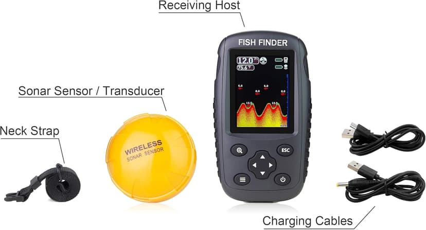 Venterior Portable Rechargeable Fish Finder Wireless Sonar Sensor Fishfinder Depth Locator with Fish Size, Bottom Contour, Color LCD Display
