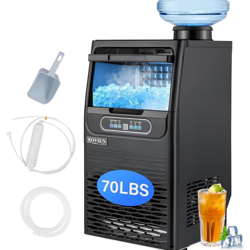 ROVSUN 70LBS/24H Countertop Ice Maker with 2 Water Inlets & Appointment Function, Freestanding Ice Machine with 11lbs Storage Bin, Ice Scoop, Drain Pipe & Water Filter (Black)
