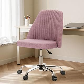 DUMOS Office Chair, Comfy Desk Chair Rolling Vanity Swivel Task Chairs with Wheels, Wide Seating Armless Height Adjustable Computer Chairs for Home,Bedroom,Student,Adults, Blush