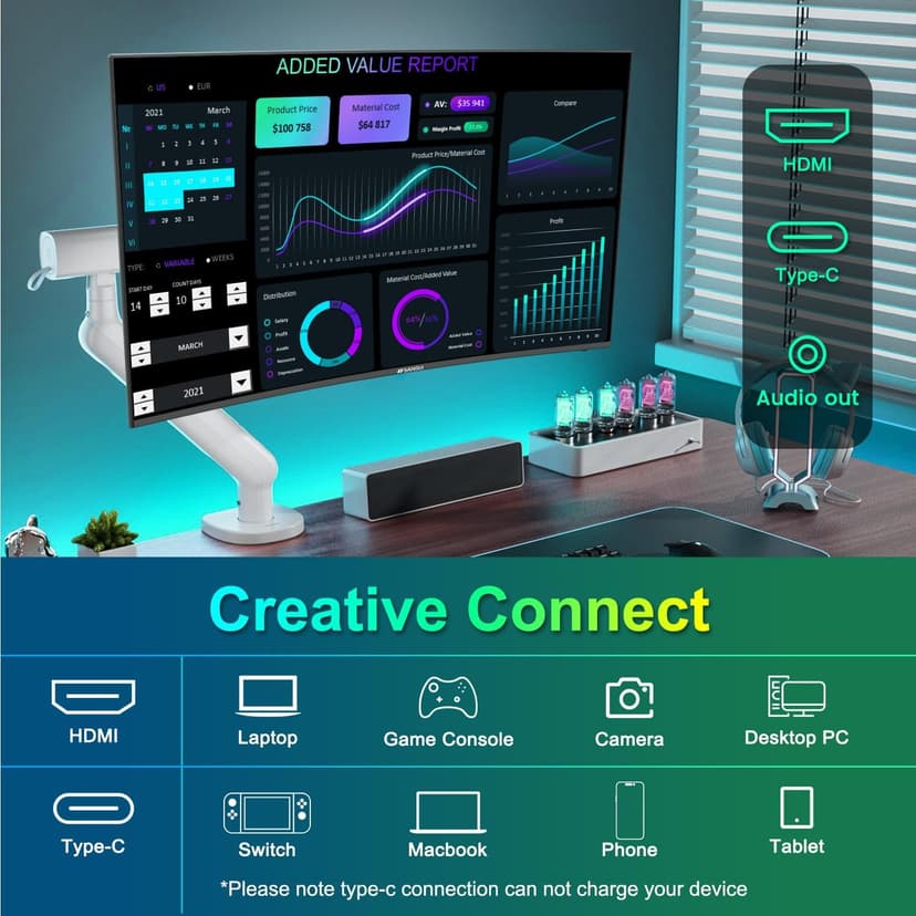 SANSUI Curved Monitor 27 inch 120Hz USB Type-C Computer Monitor with Speakers Built in丨FHD 1080p丨HDR丨110% sRGB丨1500R丨VESA Compatible,for Tablet,Desktop,Laptop and PC Work Gaming