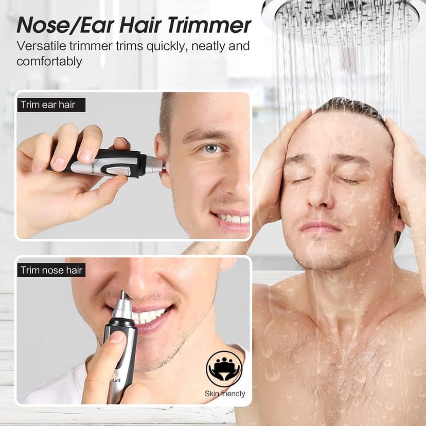 ZORAMI Ear and Nose Hair Trimmer Clipper - 2025 Professional Painless Eyebrow & Facial Hair Trimmer for Men Women, Battery-Operated Trimmer with IPX7 Waterproof, Dual Edge Blades for Easy Cleansing Black