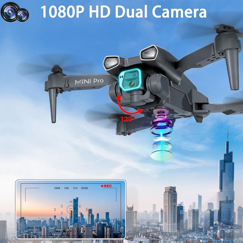 MOCVOO Drone with Two Camera for Adults, 1080P HD Mini FPV Drones for Kids Beginners, Foldable RC Quadcopter Toys for Boys Girls with Altitude Hold, 3D Flip, 3 Speeds, Headless Mode, Carrying Case
