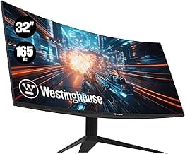 Westinghouse 32 Inch Curved Gaming Monitor, 165Hz, 1ms, FHD 1080P, 3000:1 Contrast Ratio, 118% SRGB, 1500R, AMD FreeSync, Eyecare, for PC Games with Built-in Speakers, DisplayPort, HDMIx2