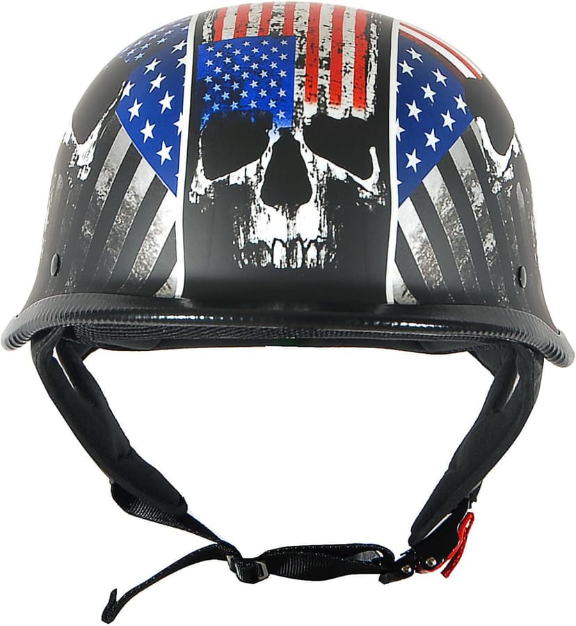 1Storm Novelty Motorcycle Half Face Helmet Open German Style DOT Approved: HKY602 Flag Skull