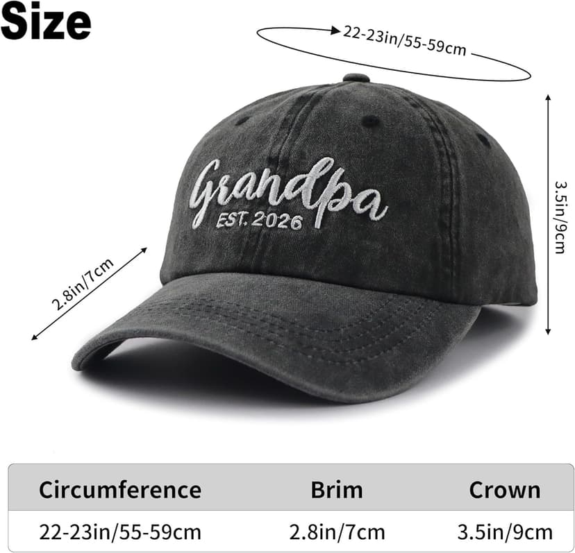 2PCS Grandma and Grandpa Est 2026 Hats for Grandparents, Adjustable Embroidered Cotton Baseball Cap for Women Men