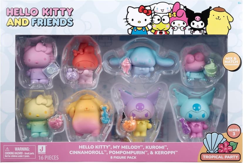 Jazwares Hello Kitty and Friends Ombre Tropical Party, 2” Figure 8-Pack - Removable Accessories - Officially Licensed Sanrio Product from Ages 6+ B0D4XHG8K9