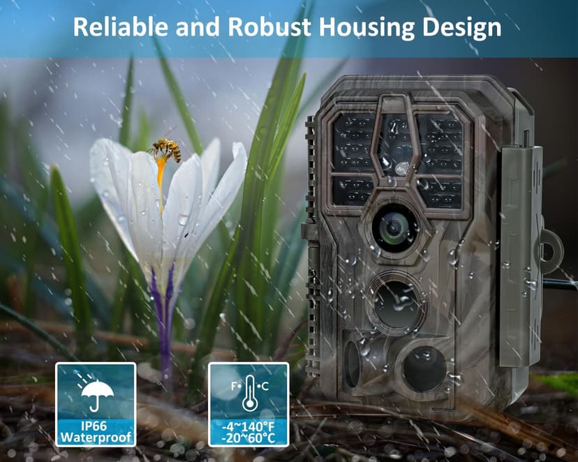GardePro E5S Trail Camera (Non-Cellular, Non-WiFi), 64MP Photo & 1296P HD Video, 0.1s Trigger, 100ft No-Glow Night Vision, Motion Activated Wildlife Camera