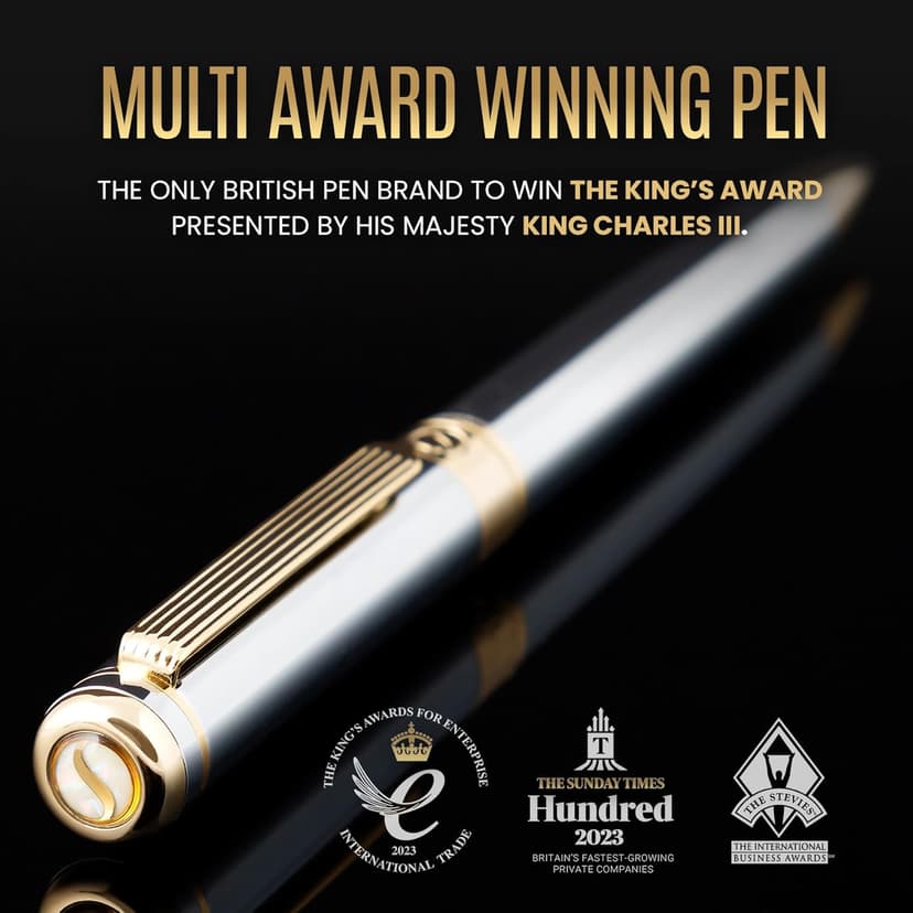 Scriveiner Silver Chrome Ballpoint Pen - Stunning Luxury Pen, Real Gold Plating, Schmidt Black Refill, Best Ball Pen Gift Set for Men & Women, Professional, Executive, Office, Nice, Fancy Pens