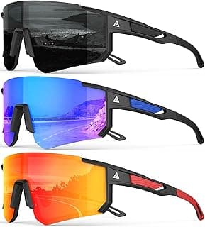 QALLY Polarized Sports Sunglasses for Men, UV400 Protection Mens Sunglasses Wrap Around Sun Glasses for Cycling Running