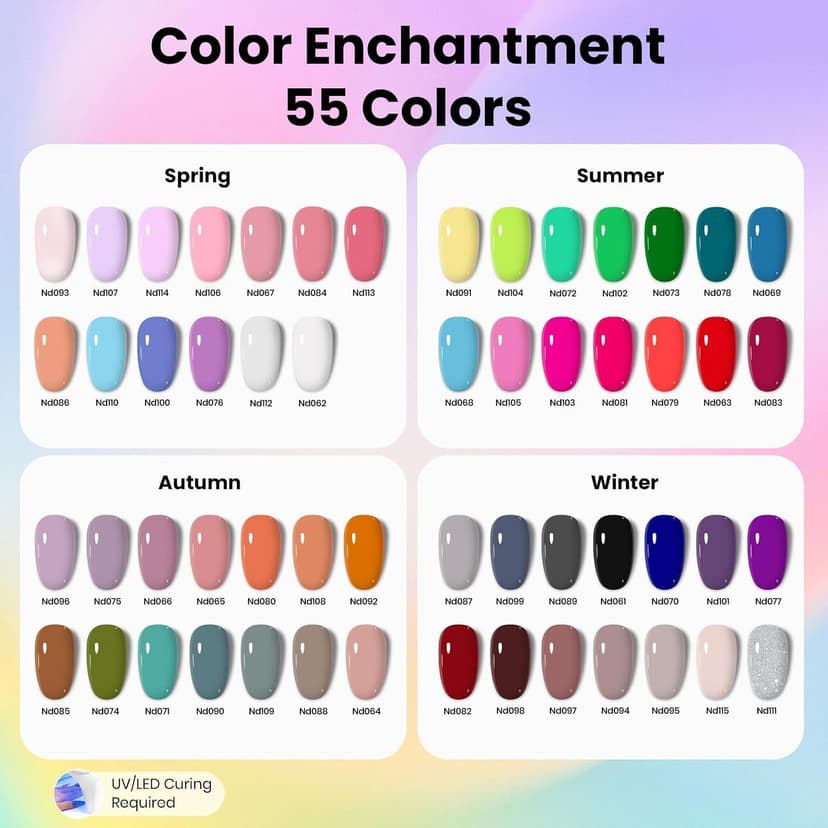 Color Enchantment with Everything Base Top Coat Beginner Starter at Home Nails Kit Manicure DIY Salon Tools Gifts for Women Beetles Gel Nail Polish Kit with U V Light - 80Pcs 55 Colors Gel Nail Kit B0CL4RWBYR