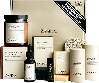 ZAAINA Men’s Self Care Kit – Luxury Spa Gift Set for Men with Face Serum, Soaps, Heel Balm & Lip Balm – Grooming Care Package for Men – Birthday & Relaxation Kit (Premium Set with Whiskey Candle)