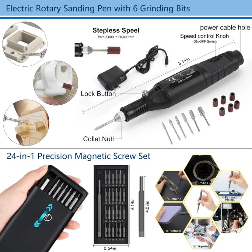 124Pcs 3D Printing Accessory Tools with Tool Bag for 3D Printer Modeler Basic Tools Diverse 3D Print Nozzle Cleaning Kit Mini Rotary Tool for Remove/Trim and Finish 3D Print