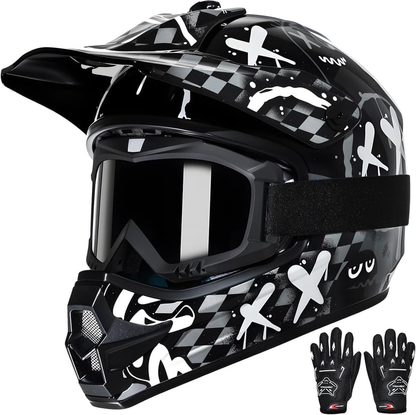 TRIANGLE Youth Kids Dirt Bike Helmet Full Face Motocross Helmet with Goggle & Gloves DOT/FMVSS-218 Approved Motorcycle Helmet