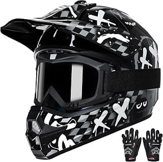 TRIANGLE Youth Kids Dirt Bike Helmet Full Face Motocross Helmet with Goggle & Gloves DOT/FMVSS-218 Approved Motorcycle Helmet