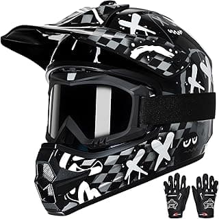 TRIANGLE Youth Kids Dirt Bike Helmet Full Face Motocross Helmet with Goggle & Gloves DOT/FMVSS-218 Approved Motorcycle Helmet