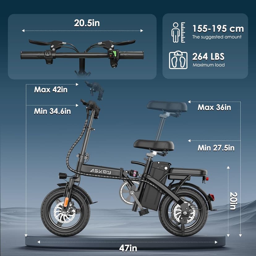 Foldable Electric Bike for Adults and Teens, 700W Peak Motor Ebike with 30-60 Miles PAS Range, 14" Folding Mini E Bike for Commute, Electric Bicycle with 48V Removable Battery