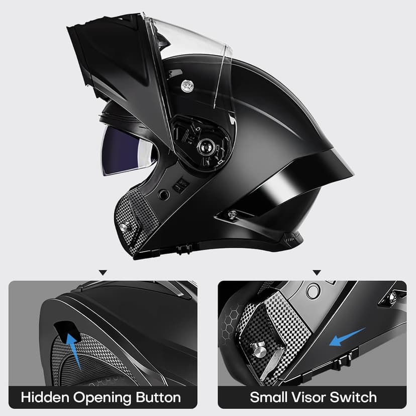 Motorcycle Helmet Bluetooth, DOT Approved Modular Motorcycle Helmets with Dual Visor, Flip Up Full Face Helmet for Adults Men Women