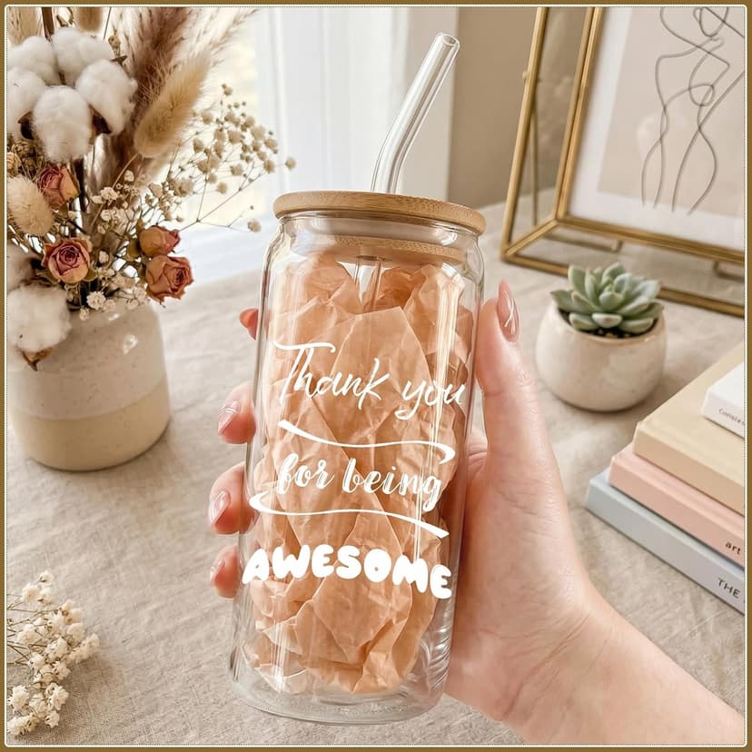 Appreciation Gifts for Team, Employees, Coworkers, Staff, Teacher, Nurse, 20oz Glass Cups with Straws and Lids, Mixed 12 Set Employee Appreciation Gifts, Inspirational Thank You Gifts for Staff B0GSRCKT29