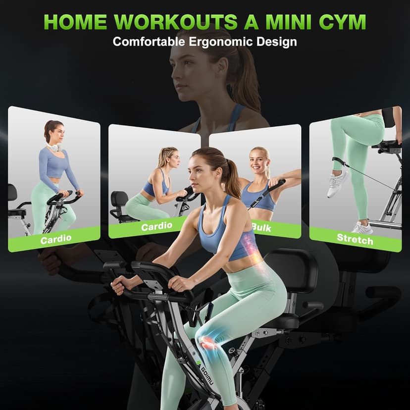 Exercise Bike, 5 in 1 Foldable Stationary Bike for Seniors, 16-Level Adjustable Magnetic Resistance, Indoor Workout Bike with 330LB Capacity, Comfortable Seat Backrest X-bike