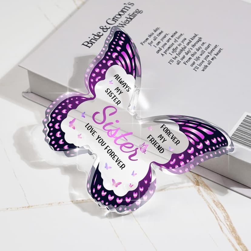 Sister Birthday Gifts, Birthday Gift for Sister from Sisters Brother - Butterfly Shaped Decorative Acrylic Plaque - Sisters Gift for Christmas Valentines Mothers Day Birthday