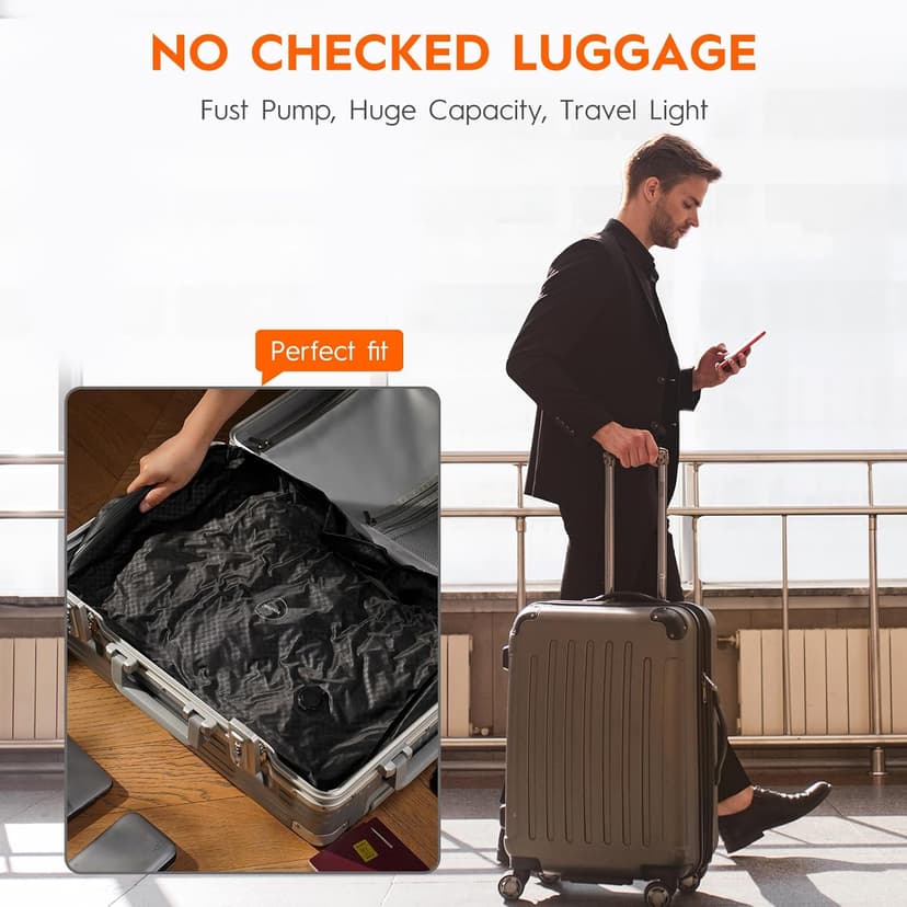 Vacuum Compression Bags with Wireless Pump – Space Saver Compression Bags for Luggage, No Checked Baggage, Triple Your Luggage Space, IP68, Reusable, Fits 20/24/28 Inch Suitcase (No Tracker)